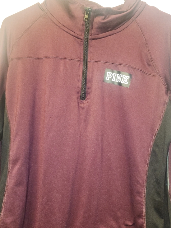 PINK Victoria's Secret Tops - PINK Victoria's Secret Burgundy Quarter-Zip Pullover with Black Panels